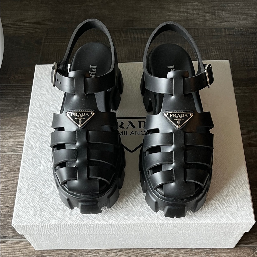 Prada (new) Black Monolith Sandals